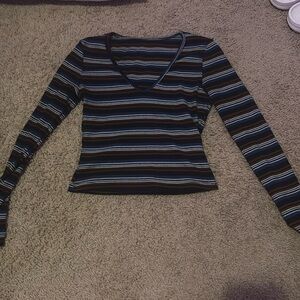 XS Long Sleeve Striped SHEIN Cropped Tee